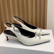 Celine Alma Triomphe Slingback Pumps Women Shiny Calfskin White