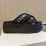 Celine Block Cross-Strap Slides Women Mesh and Textile with Celine Jacquard Black