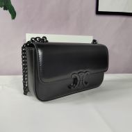 Celine Claude Chain Shoulder Bag in Shiny Calfskin Black