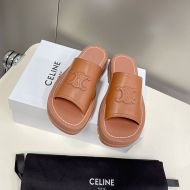 Celine Clea Triomphe Platform Slides Women Vegetable Tanned Calfskin Brown