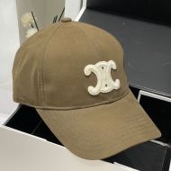 Celine Embroidery Triomphe Baseball Cap in Cotton Khaki