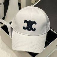 Celine Embroidery Triomphe Baseball Cap in Cotton White