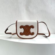 Celine Folco Bag in Textile with Cuir Triomphe White/Brown