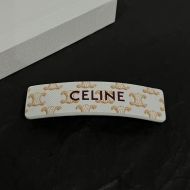 Celine Hair Clip in Triomphe Canvas and Steel with Celine Print White