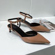 Celine Kitten Slingback Pumps Women Calfskin with Metal Toe Brown