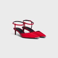 Celine Kitten Slingback Pumps Women Calfskin with Metal Toe Red