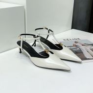 Celine Kitten Slingback Pumps Women Calfskin with Triomphe T-bar Strap White