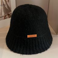 Celine Knitted Bucket Hat in Wool with Celine Patch Black