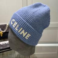 Celine Knitted Hat in Wool with Celine Patch Blue