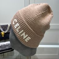 Celine Knitted Hat in Wool with Celine Patch Khaki