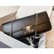 Celine Large Claude Chain Shoulder Bag in Shiny Calfskin Black/Silver