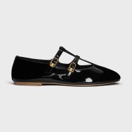 Celine Les Ballerines Flats Women Patent Calfskin with Triomphe Buckle Black