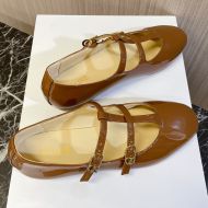 Celine Les Ballerines Flats Women Patent Calfskin with Triomphe Buckle Brown