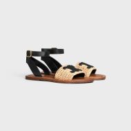 Celine Lympia Flat Strap Sandals Women Raffia and Calfskin Beige/Black