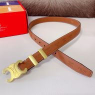 Celine Medium Triomphe Belt in Smooth Calfskin with Engraved Triomphe Celine Paris Brown