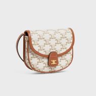 Celine Mini Besace Bag in Triomphe Canvas and Calfskin White