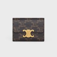 Celine Small Compact Wallet with Coin Triomphe in Triomphe Canvas Brown