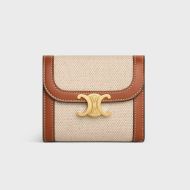 Celine Small Trifold Wallet Triomphe in Textile and Calfskin White