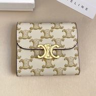 Celine Small Trifold Wallet Triomphe in Triomphe Canvas White/Khaki