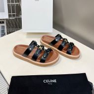 Celine Tippi Platform Slides Women Calfskin with Triomphe Signature Black