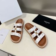 Celine Tippi Platform Slides Women Calfskin with Triomphe Signature White