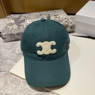 Celine Triomphe Baseball Cap in Cotton Green/White