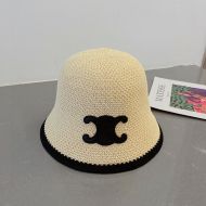 Celine Triomphe Bucket Hat in Raphia Beige/Black