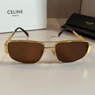 Celine Triomphe Cat Eye Sunglasses in Metal and Acetate Gold/Coffee