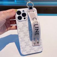 Celine Triomphe iPhone Case in Monogram Silicon with Ring and Wrist Strap White