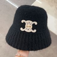 Celine Triomphe Knitted Bucket Hat in Wool Black