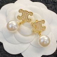 Celine Triomphe Pearl Earrings in Brass with Glass Pearls Gold