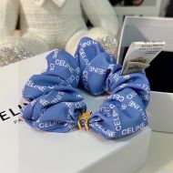 Celine Triomphe Rayure Scrunchy in Silk and Brass with Allover Celine Print Blue