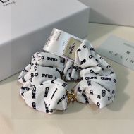 Celine Triomphe Rayure Scrunchy in Silk and Brass with Allover Celine Print White