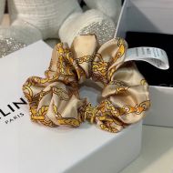 Celine Triomphe Rayure Scrunchy in Silk and Brass with Triomphe Chain Jacquard Beige