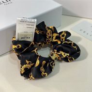 Celine Triomphe Rayure Scrunchy in Silk and Brass with Triomphe Chain Jacquard Black