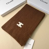 Celine Triomphe Scarf In Ribbed Wool Brown