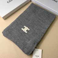 Celine Triomphe Scarf In Ribbed Wool Grey