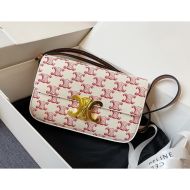 Celine Claude Shoulder Bag in Triomphe Canvas White/Burgundy