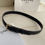 Celine Women BC-07 25MM Belt in Taurillon Leather with Faceted Buckle Black