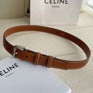 Celine Women BC-07 25MM Belt in Taurillon Leather with Faceted Buckle Brown/Silver