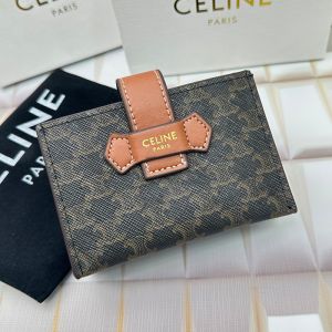 Celine Accordeon Card Holder in Triomphe Canvas and Calfskin Brown