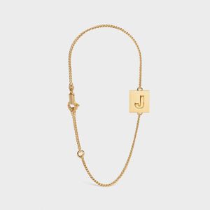 Celine Alphabet Bracelet with Letter J in Brass with Gold Finish Gold