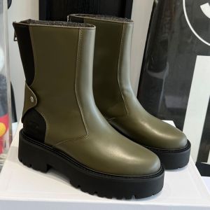 Celine Bulky Boots Women Calfskin with Back Zip and Triomphe Olive/Black