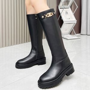 Celine Bulky High Zipped Boots Women Calfskin with Triomphe Chain Black