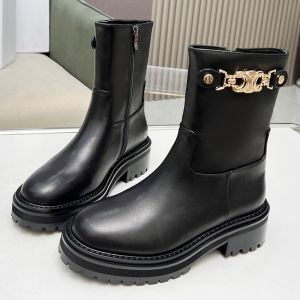 Celine Bulky Zipped Boots Women Calfskin with Triomphe Chain Black