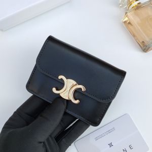 Celine Card Holder with Flap Triomphe in Shiny Calfskin Black