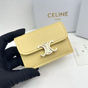 Celine Card Holder with Flap Triomphe in Shiny Calfskin Lemon