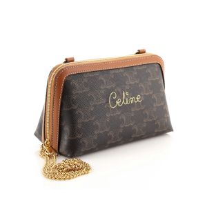 Celine Chain Clutch in Triomphe Canvas with Celine Embroidery Brown