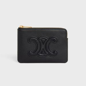 Celine Coin Card Pouch in Smooth Calfskin with Cuir Triomphe Black