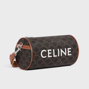 Celine Cylinder Bag in Triomphe Canvas with Celine Print Brown